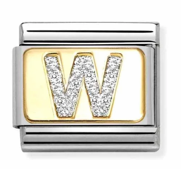 Nomination Italy Composable Classic Glitter Letters in Stainless Steel, Enamel with 18K Gold