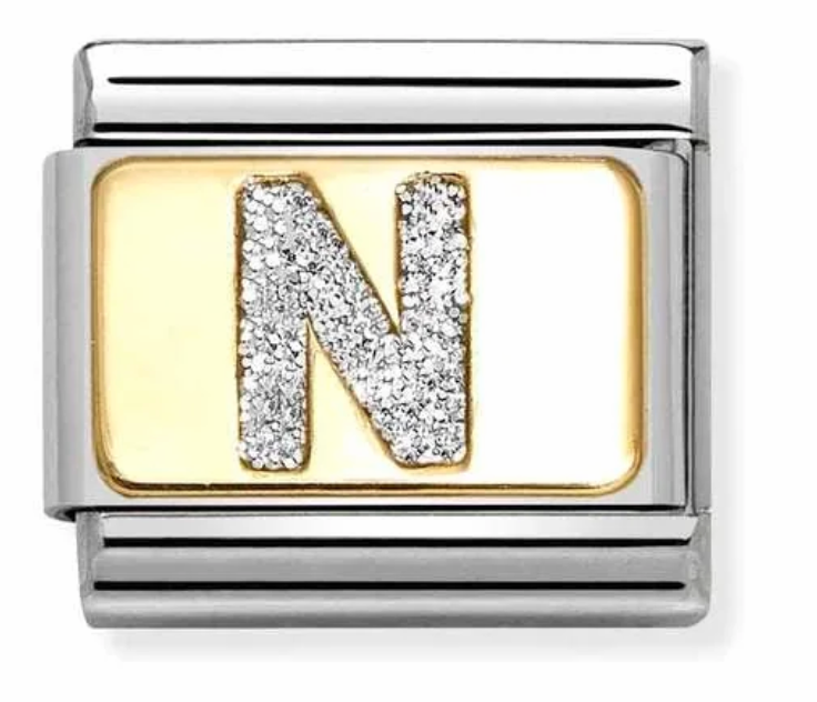 Nomination Italy Composable Classic Glitter Letters in Stainless Steel, Enamel with 18K Gold