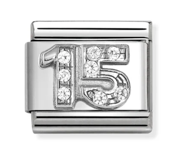 Nomination Italy Composable Link Number with White Cubic Zirconia in sterling silver on stainless steel.