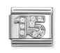 Nomination Italy Composable Link Number with White Cubic Zirconia in sterling silver on stainless steel.