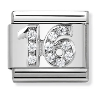 Nomination Italy Composable Link Number with White Cubic Zirconia in sterling silver on stainless steel.