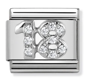Nomination Italy Composable Link Number with White Cubic Zirconia in sterling silver on stainless steel.