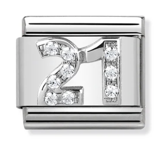 Nomination Italy Composable Link Number with White Cubic Zirconia in sterling silver on stainless steel.