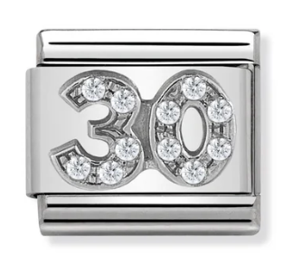 Nomination Italy Composable Link Number with White Cubic Zirconia in sterling silver on stainless steel.