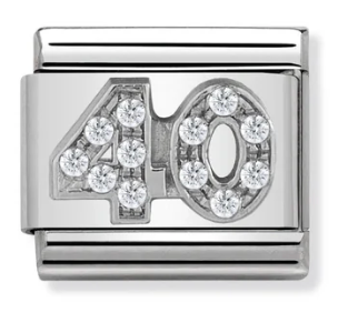 Nomination Italy Composable Link Number with White Cubic Zirconia in sterling silver on stainless steel.