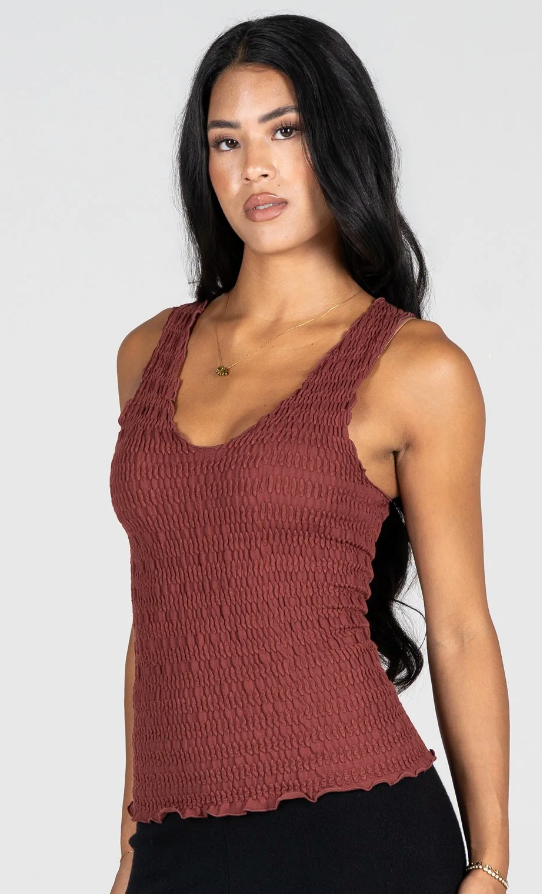 Smocked V Neck Tank