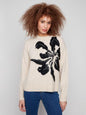 Charlie B C2906Q Placed Jacquard Long Sleeves Crew Neck Sweater