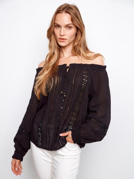 Charlie B C4642 Cotton Voile Off The Shoulder Blouse