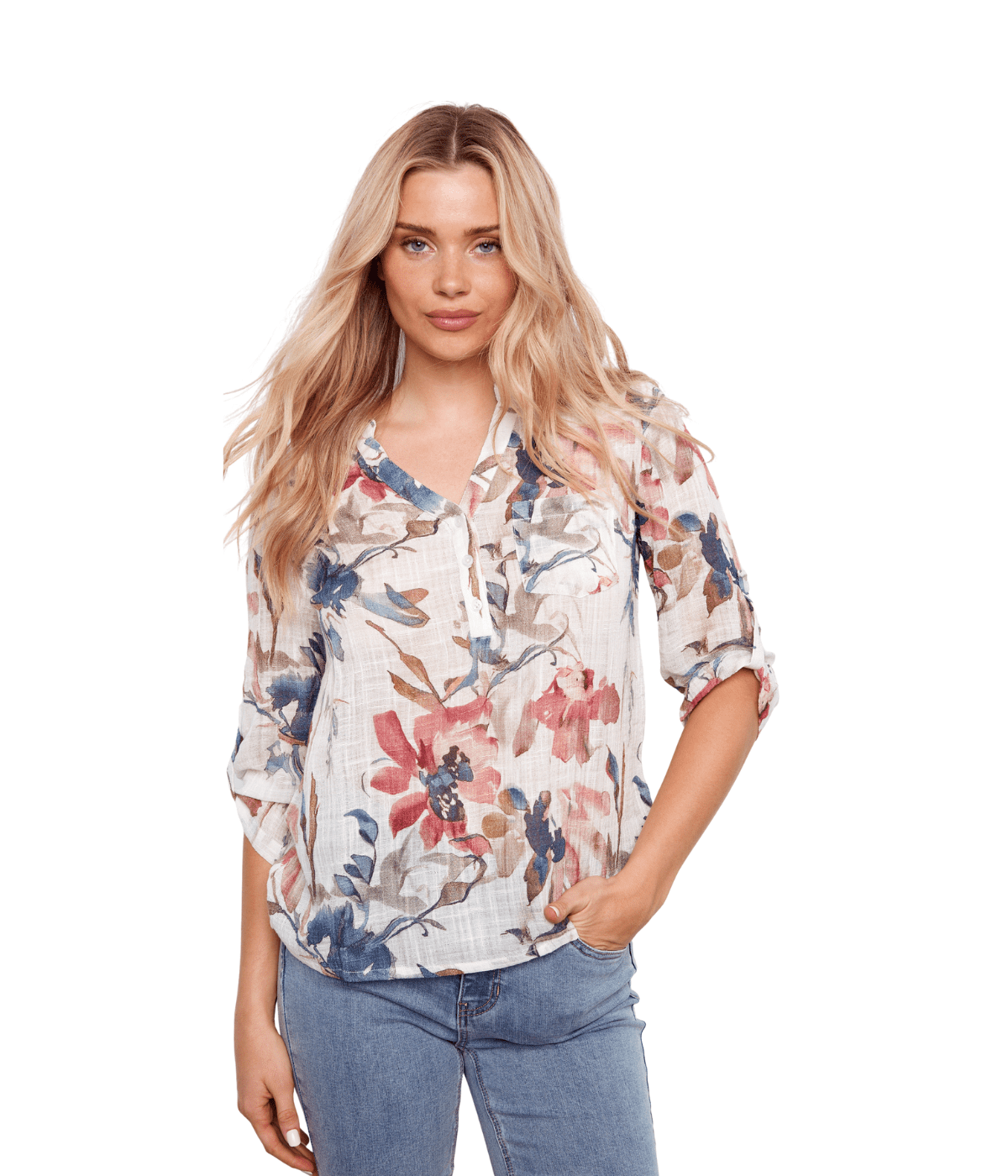 Roll Up Sleeve Cotton Gauze Blouse C4188DR-274C