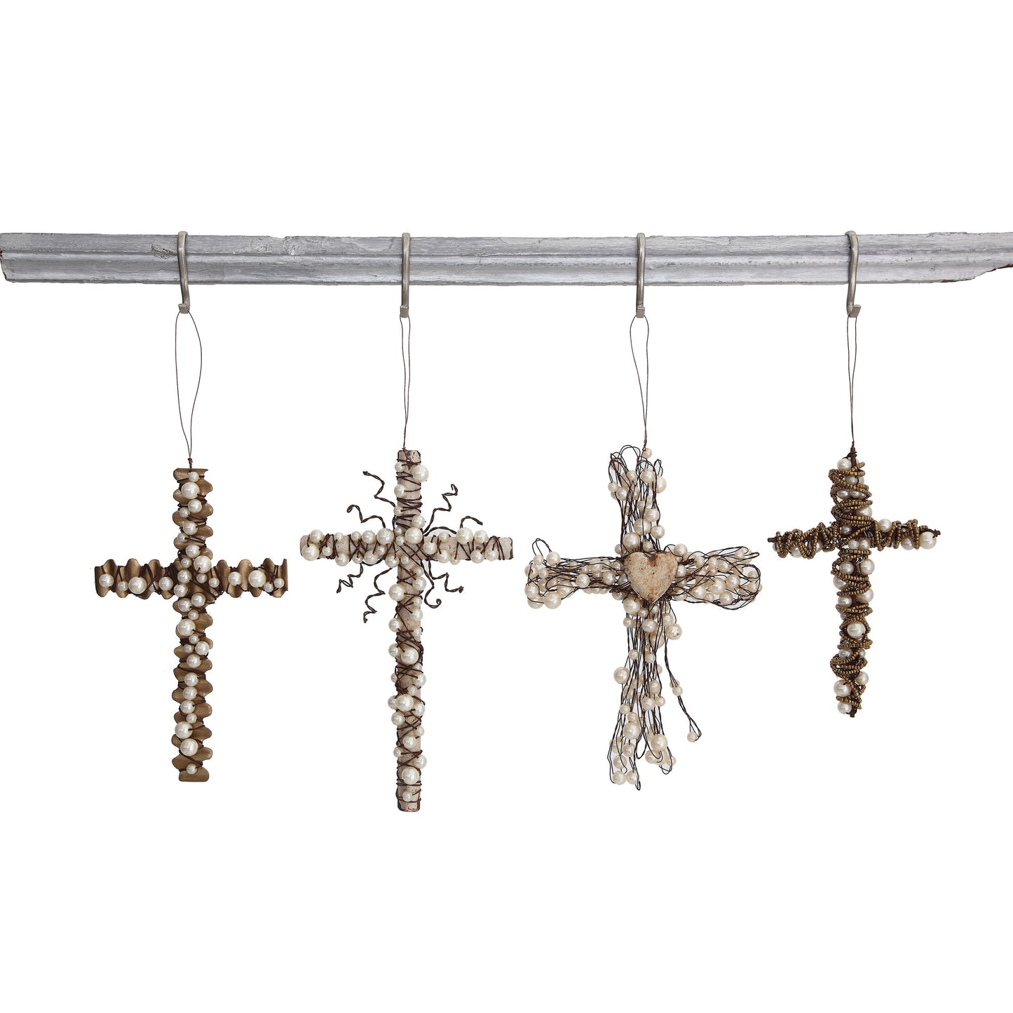 wire cross w/ pearls orn