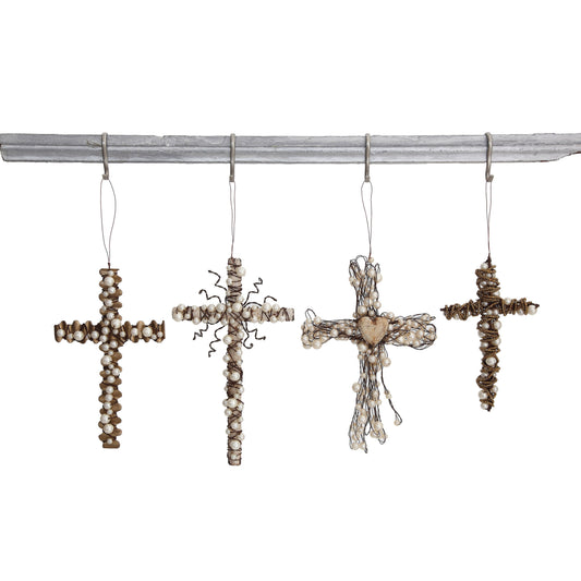 wire cross w/ pearls orn