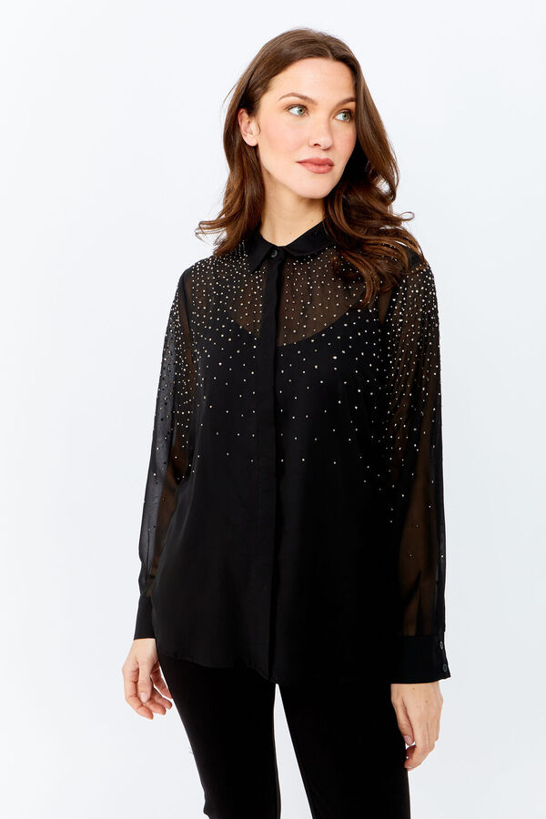 Woven blouse with jewel embellishments