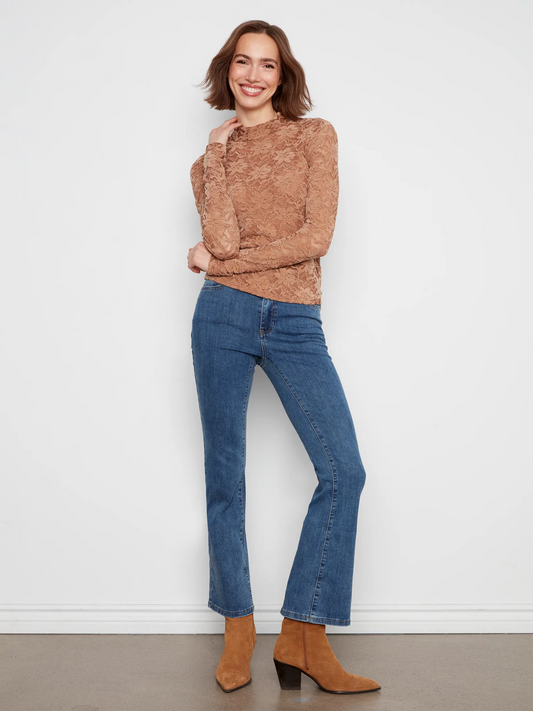 Mock Neck Lace Top C1470pk/722C TRUFFLE