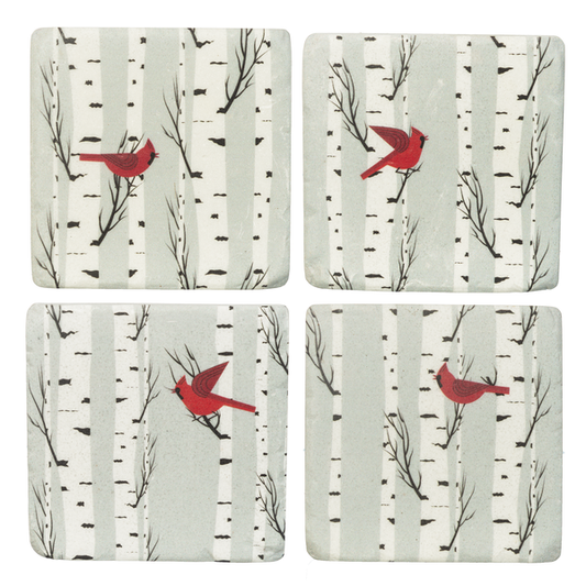 Cardinal in Birch Tree Coaster