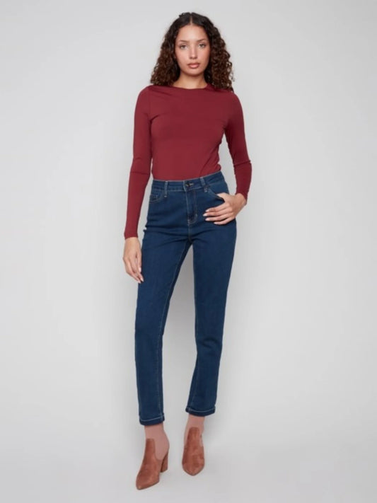 Charlie B Cuffed Hem Slim 5 Pocket Stretch Denim Pants C5309Y