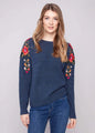 Charlie B Embroidered Raglan Sleeve Sweater C2268Y