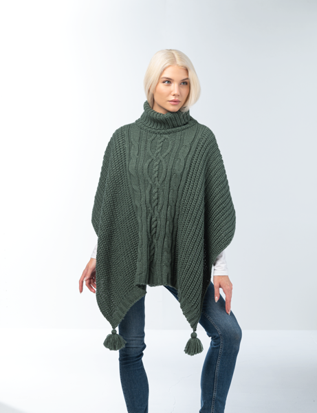 Cowl Neck Cable Knit Poncho