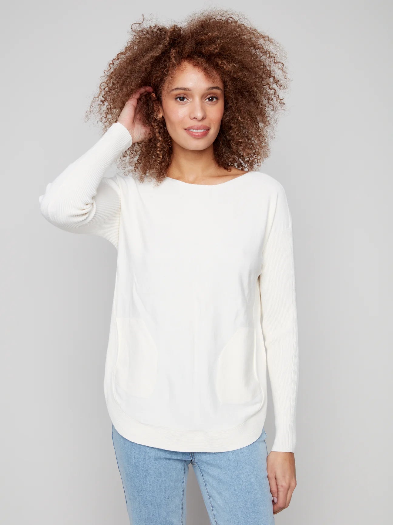 Long Sleeve sweater with eyelet lace back C2170Z
