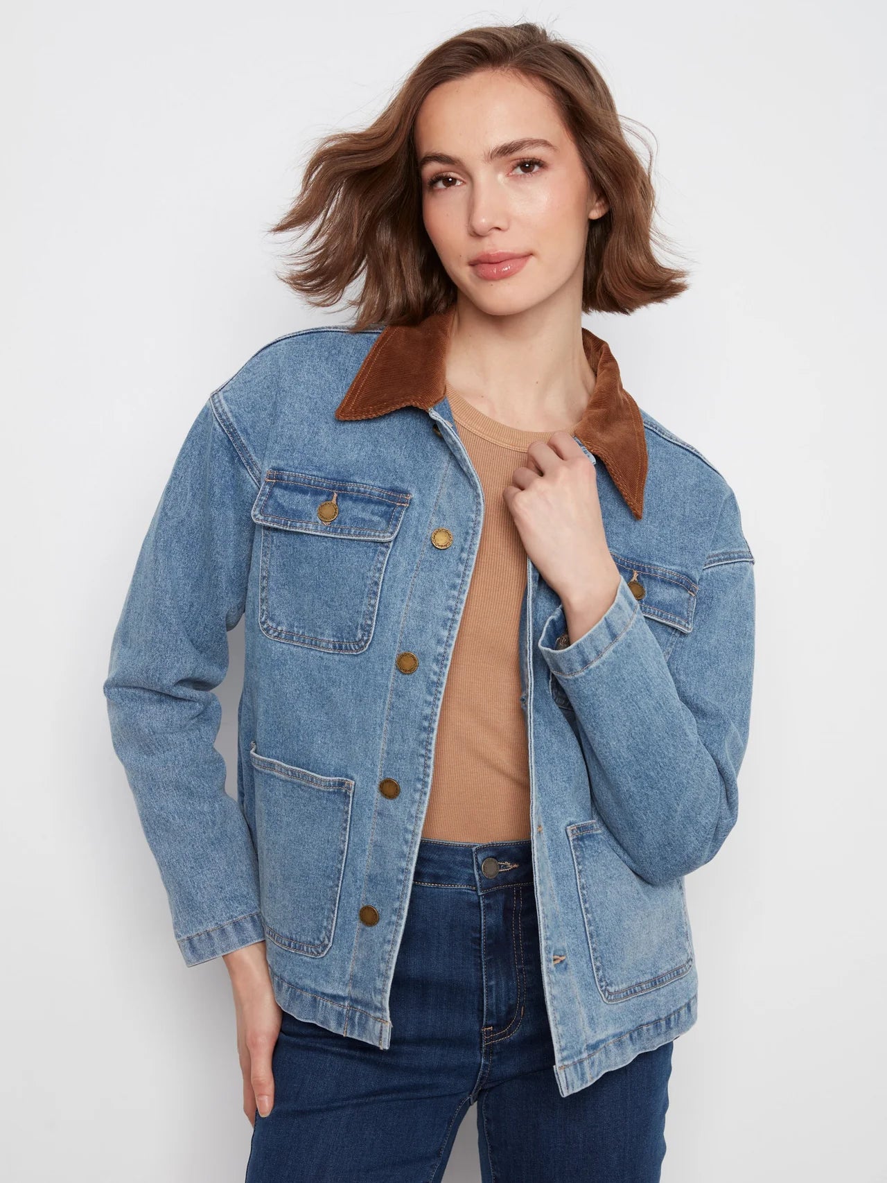 Denim Barn Jacket With Corduroy Collar C6408-301C