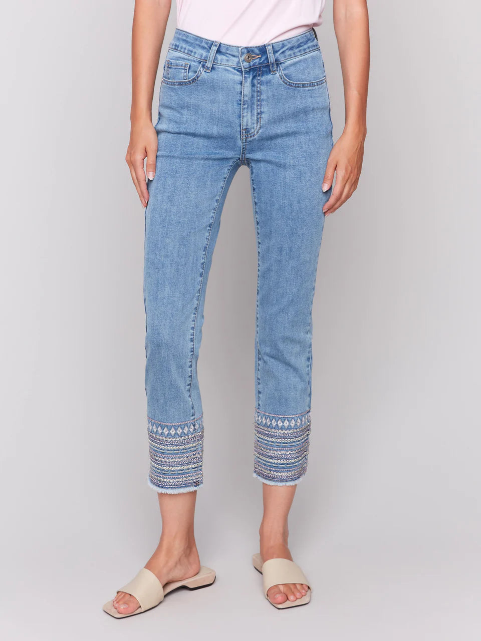 Embroidered Hem Jeans