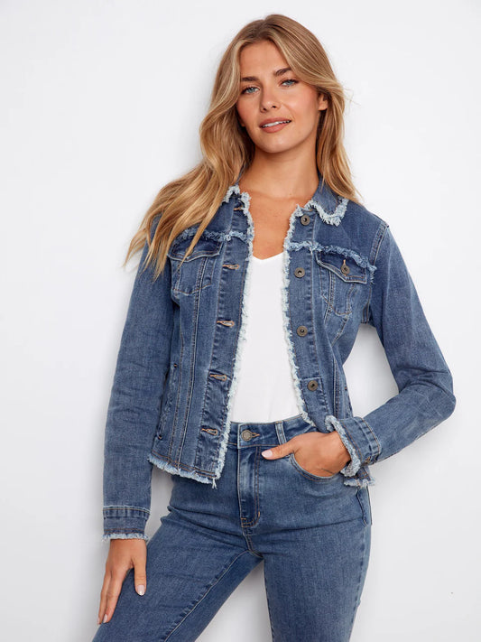 Frayed Edge Stretch Denim Jacket - Medium Blue C6233XX/431A