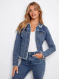 Frayed Edge Stretch Denim Jacket - Medium Blue C6233XX/431A