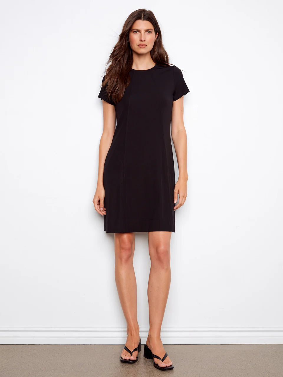 Knee-Length Short-Sleeve Dress - Black C3228-515C
