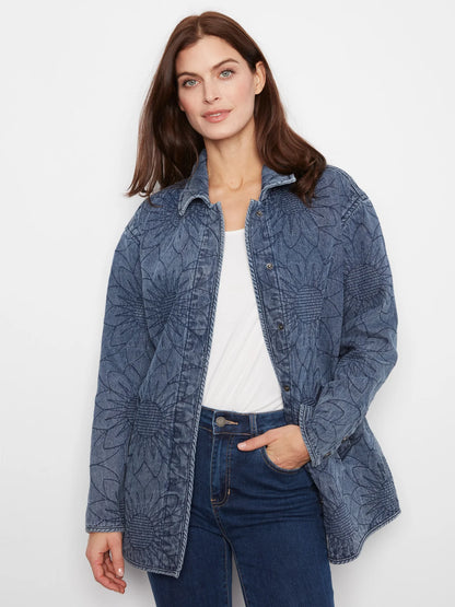 Long Quilted Denim Jacket - Medium Blue C6386R/374C