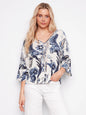 Printed Linen Blend Blouse With Front Button Detail - Paisley C4650-787A