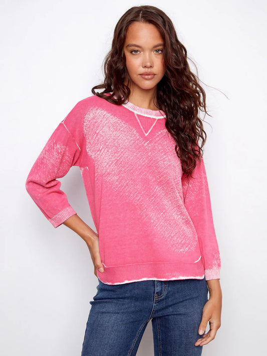 Rounded Hem Cotton Sweater - Fuchsia C2964P-261B