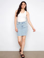 Stretch Denim Skort With Frayed Hem - Bleach Blue C7042TT-431A