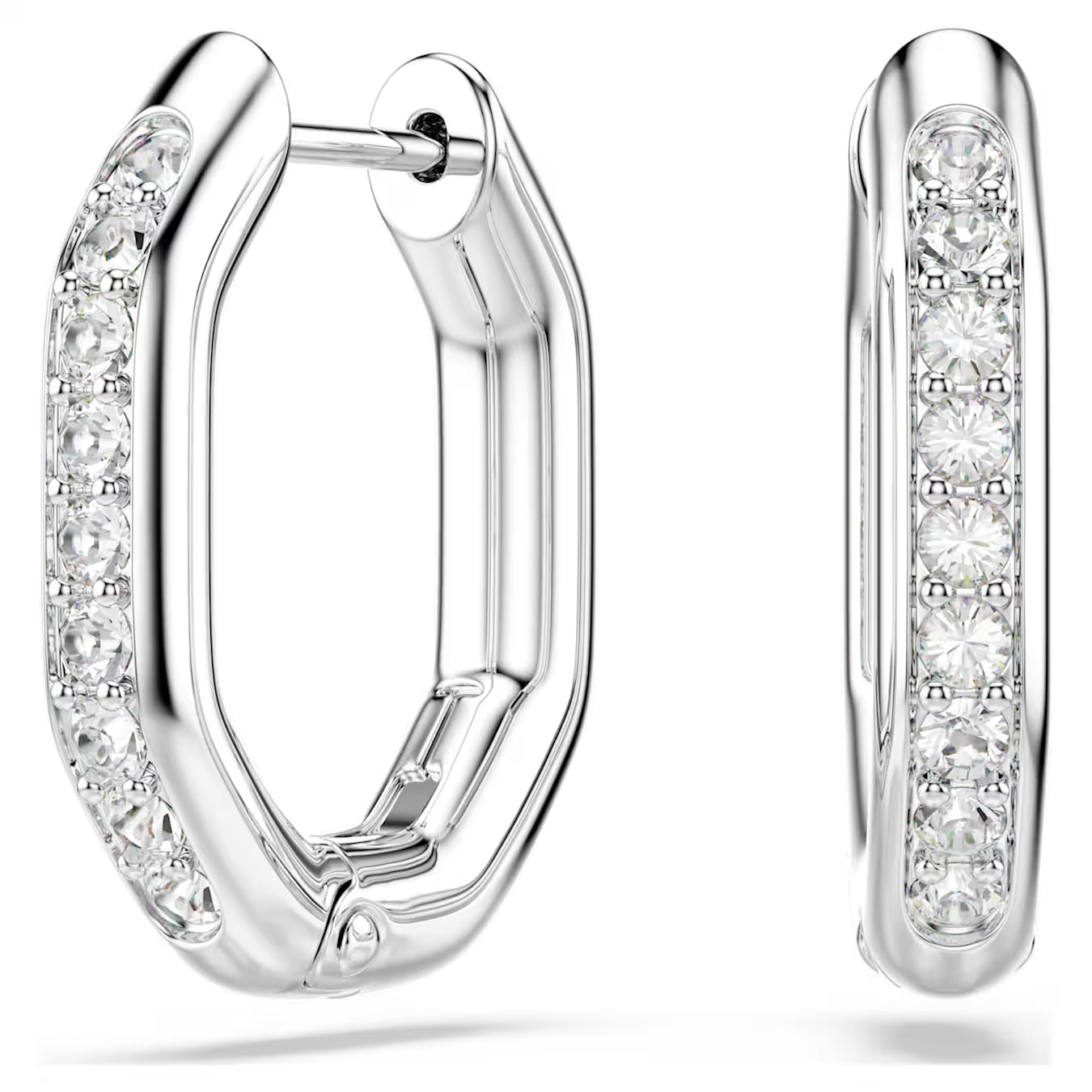 Dextera hoop earrings Octagon shape, Round cut, Small, White, Rhodium plated 5724585