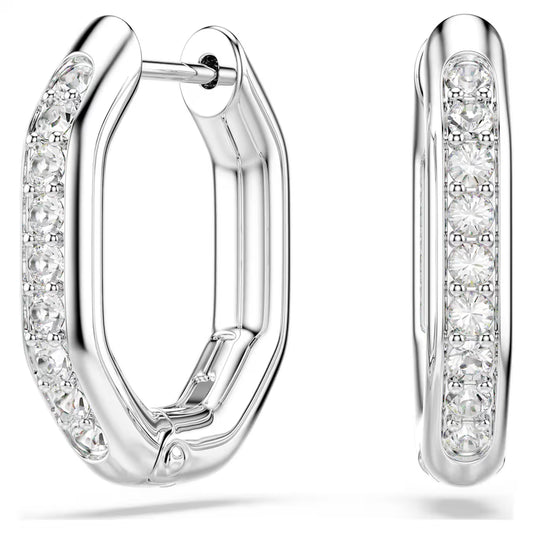 Dextera hoop earrings Octagon shape, Round cut, Small, White, Rhodium plated 5724585