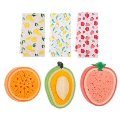 Fruit Sponge & Kitchen Towel Set