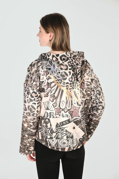 Hooded Animal Print Top Style 263707