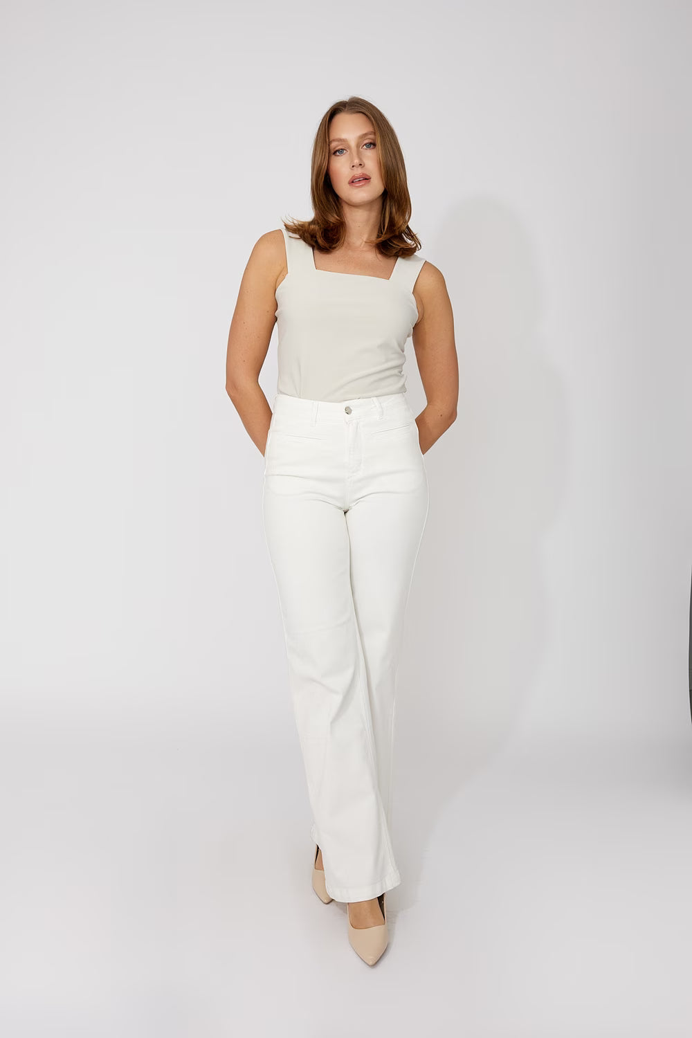 Mid-rise Flare Trousers White Style 266597
