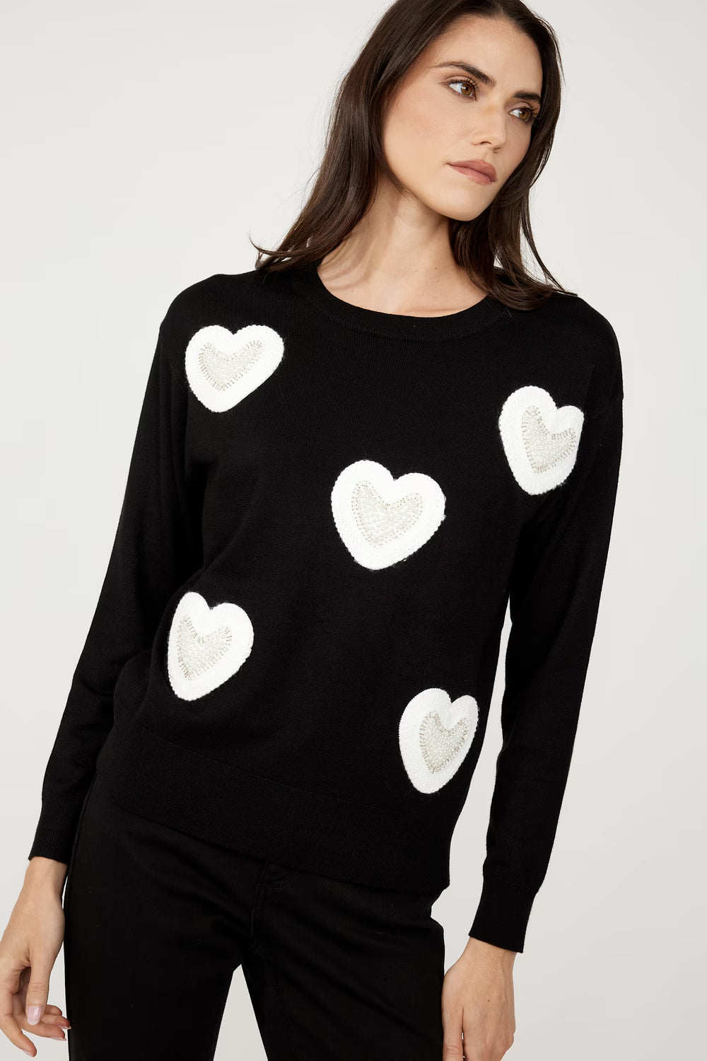 Embroidered Pullover With white embroidered hearts 254944