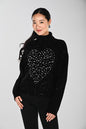 Oversized Turtleneck  Pullover Style Pearl and Rhinestone Accents  264824
