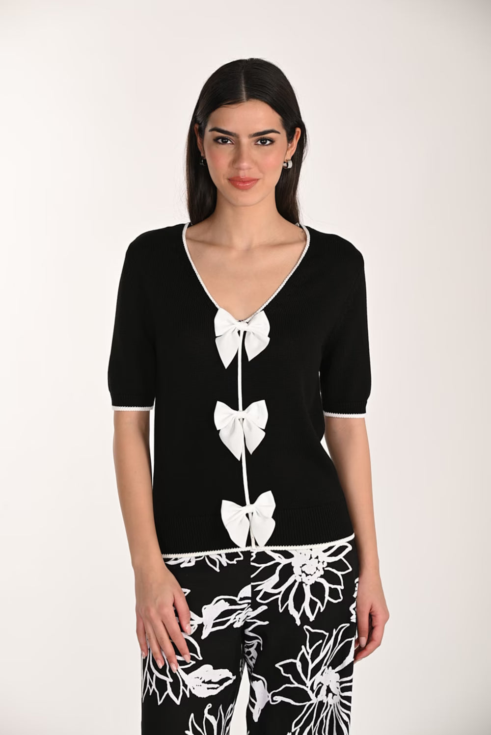 Black V-Neck Top with Bow Detail Frank Lyman 266525