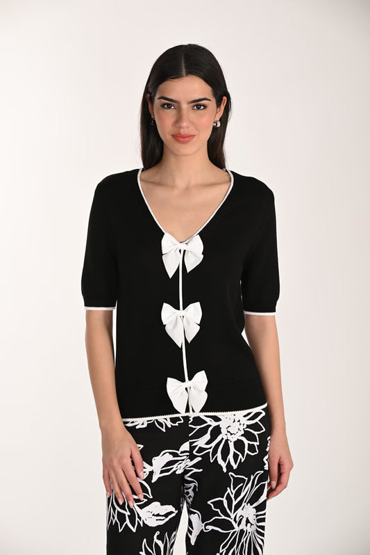 Black V-Neck Top with Bow Detail Frank Lyman 266525