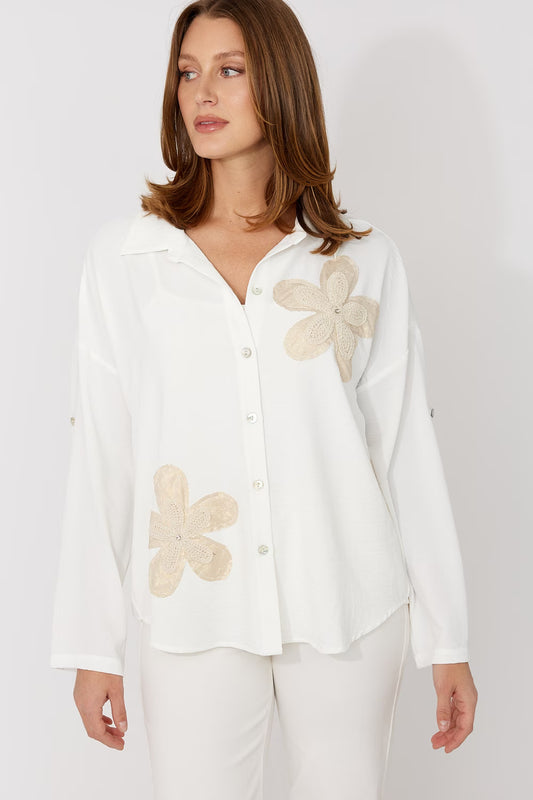 Floral Embroidered Casual Shirt Style 266517