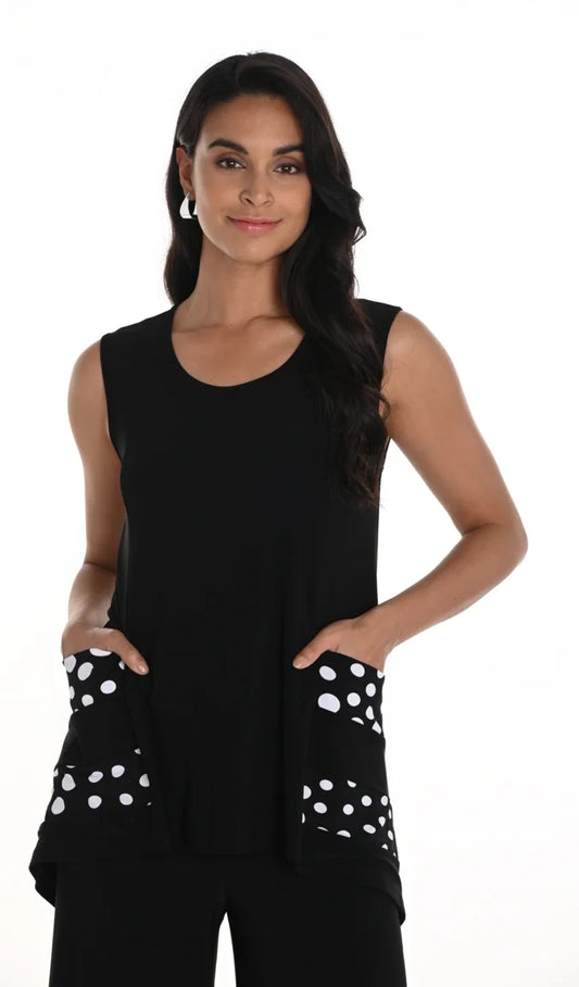 Sleeveless tunic with polka dot pockets