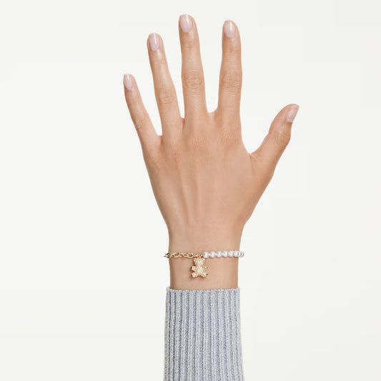 Idyllia bracelet Crystal pearl, Round cut, Teddy, Gold tone, Gold-tone plated 57