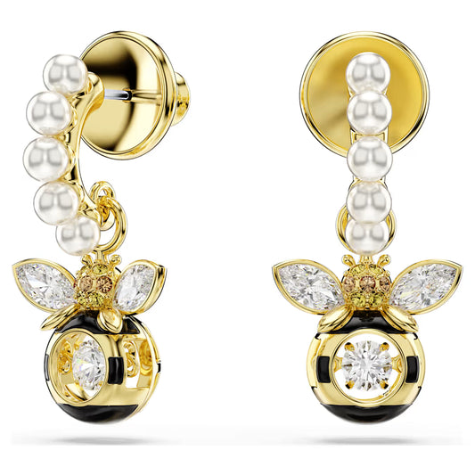 Idyllia drop earrings Crystal pearl, Mixed cuts, Bee, Multicoloured, 18k gold finish 5742678
