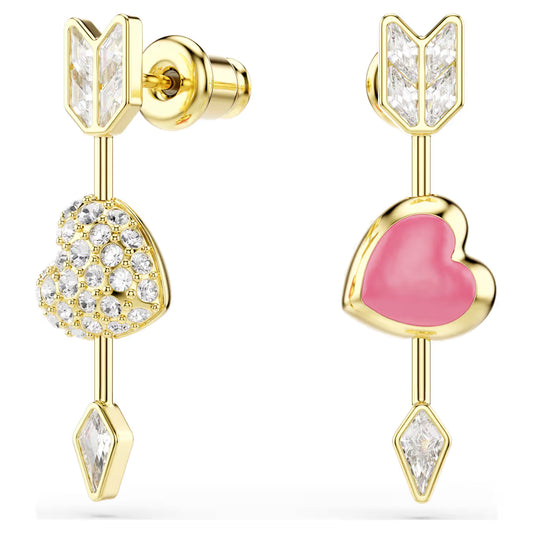 Idyllia drop earrings Mixed cuts, Heart with arrow, White, Gold-tone plated 5737295