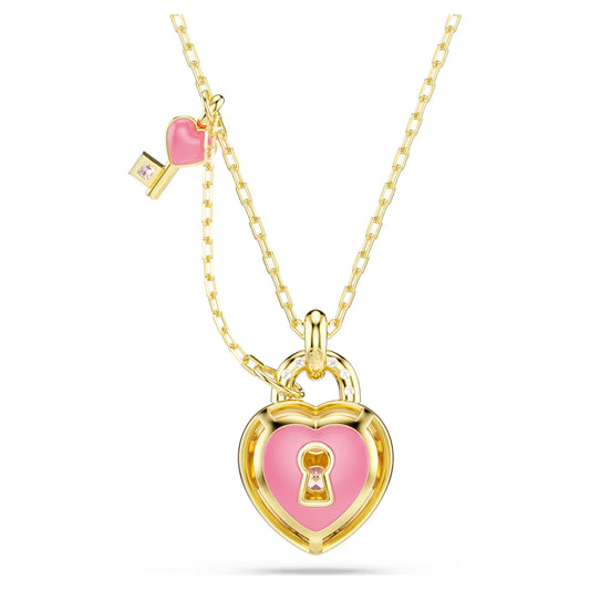 Idyllia pendant Mixed cuts, Heart, key, Pink, Gold-tone plated 5737288