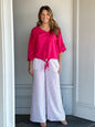 Pink Stripe White Pull On Pant