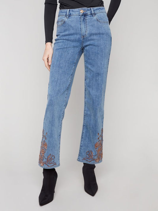 Charlie B C5675-431A Straight leg stretch with embroidery