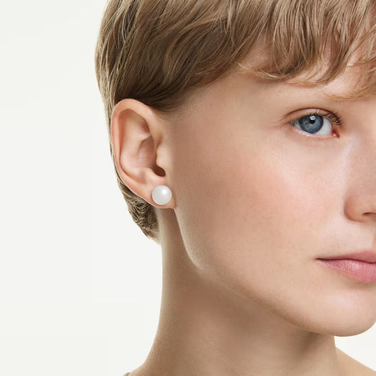 Matrix stud earrings Crystal pearl, White, Rhodium plated 5747752