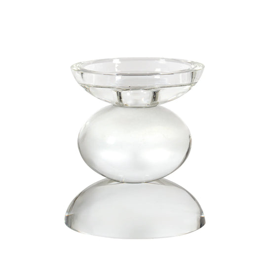 Clear glass double sphere taper / pillar holder.